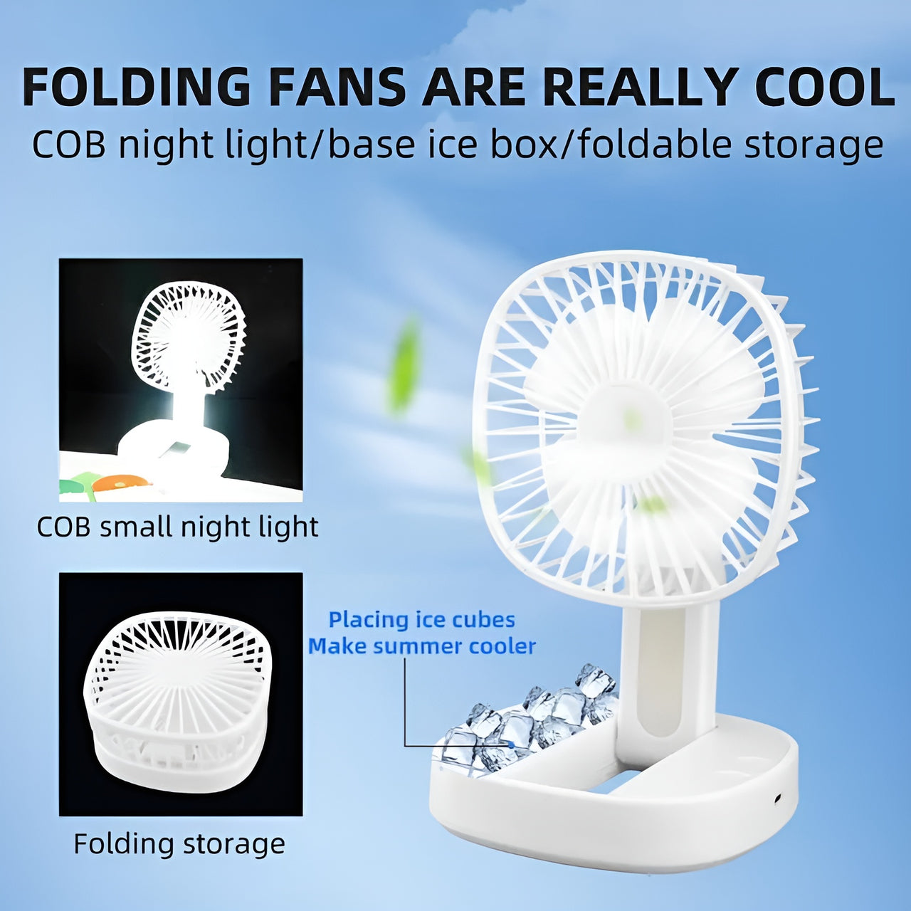 Mini USB Rechargeable Fan Desktop Foldable With Led Light | 3 Speed Adjustable For Household Bedroom for Office Home Cooling