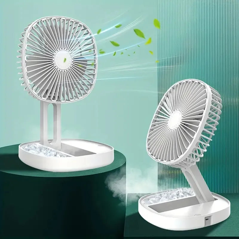 Mini USB Rechargeable Fan Desktop Foldable With Led Light | 3 Speed Adjustable For Household Bedroom for Office Home Cooling