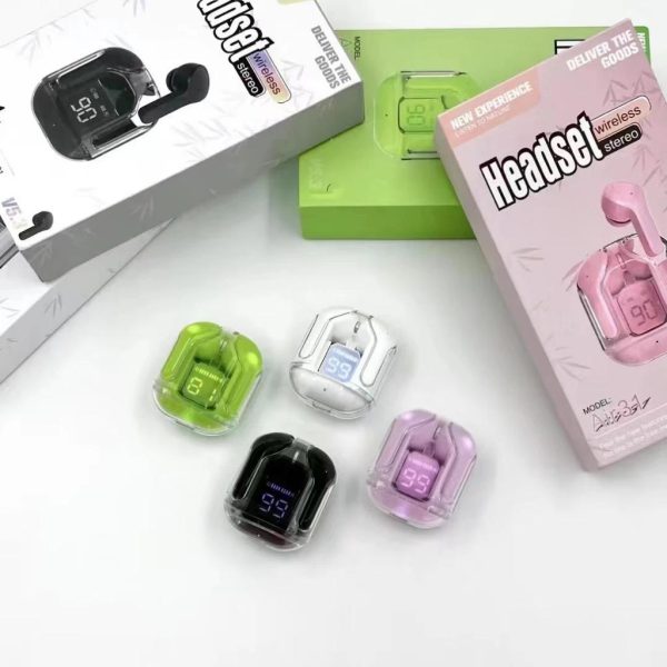 Air31 Earbuds Wireless Crystal Transparent Body – With Silicone Pouch (Random Color)