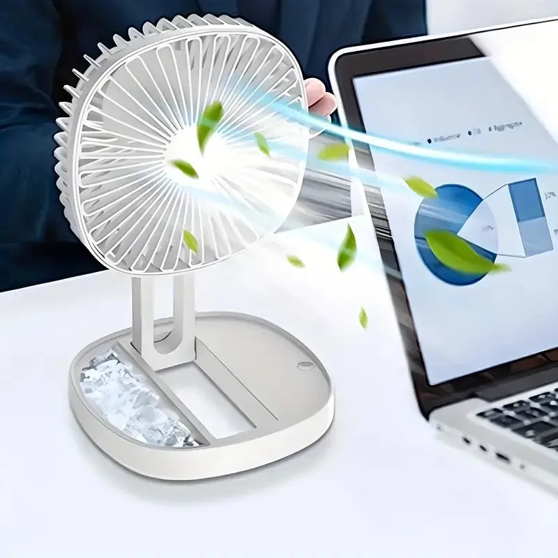 Mini USB Rechargeable Fan Desktop Foldable With Led Light | 3 Speed Adjustable For Household Bedroom for Office Home Cooling