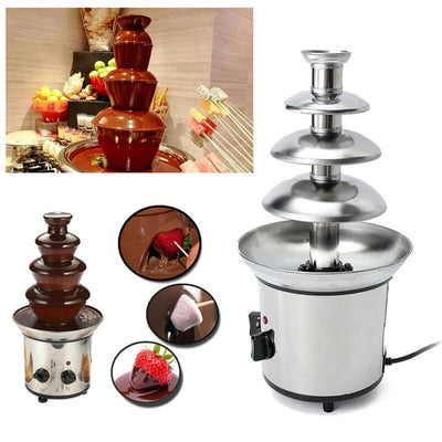 220V Chocolate Fountain - 4-Tier Electric Melting Machine Fondue Pot Set for Chocolate, Candy, Ranch, and Nacho Cheese