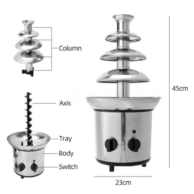 220V Chocolate Fountain - 4-Tier Electric Melting Machine Fondue Pot Set for Chocolate, Candy, Ranch, and Nacho Cheese