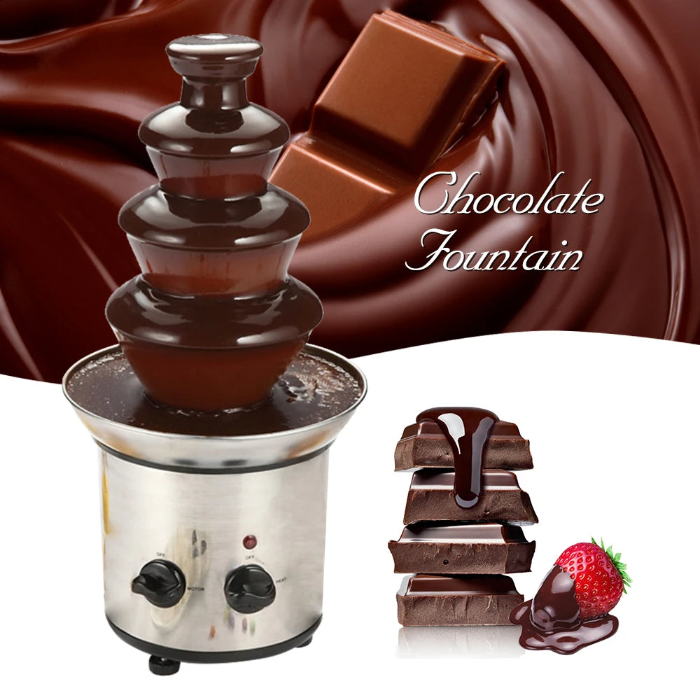 220V Chocolate Fountain - 4-Tier Electric Melting Machine Fondue Pot Set for Chocolate, Candy, Ranch, and Nacho Cheese