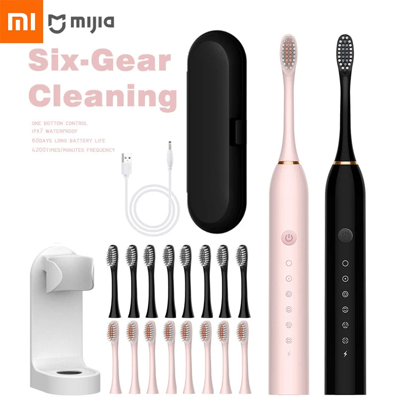 Xiaomi 6-Gear Powerful Sonic Electric Toothbrush - USB Waterproof Smart Rechargeable with 8 Brush Heads for Whitening