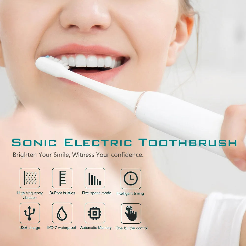 Xiaomi 6-Gear Powerful Sonic Electric Toothbrush - USB Waterproof Smart Rechargeable with 8 Brush Heads for Whitening