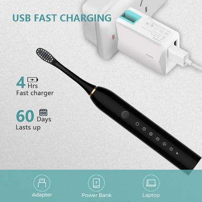 Xiaomi 6-Gear Powerful Sonic Electric Toothbrush - USB Waterproof Smart Rechargeable with 8 Brush Heads for Whitening