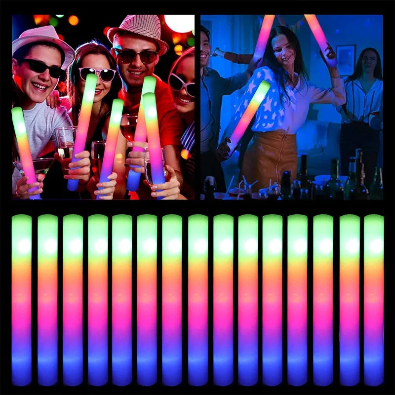 LED Glow Sticks - 15/30 PCS Colorful RGB Foam Tubes for Xmas, Birthday, Wedding, and Party Supplies