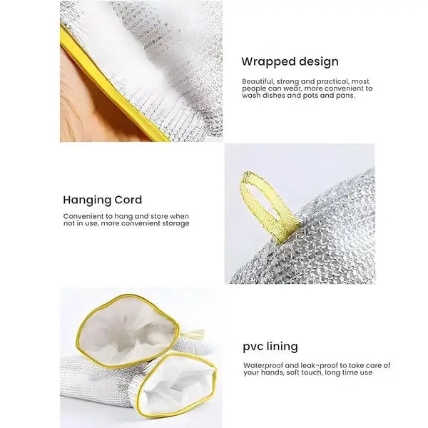 Multipurpose Wire Dishwashing Gloves | Dishwashing Rags For Wet And Dry, Steel Wire Miracle Cleaning Cloth With Glove Shape, Non-scratch Wire Dish Cloths For Washing Dishes, Kitchen | Anti-heat Aluminium Gloves