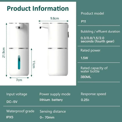 380ML Automatic Foam Soap Dispenser: Smart Bathroom Hand Washing Machine with USB Charging