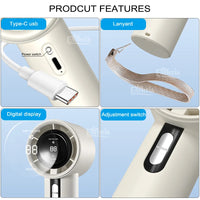 Thumbnail for Powerful Portable Handheld Fan with LED Display - Rechargeable 3000mAh