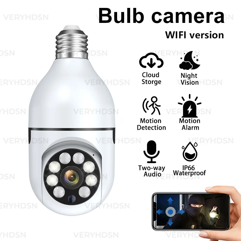 E27 Bulb 3MP Wifi Surveillance Camera Automatic Human Tracking 4X Digital Zoom