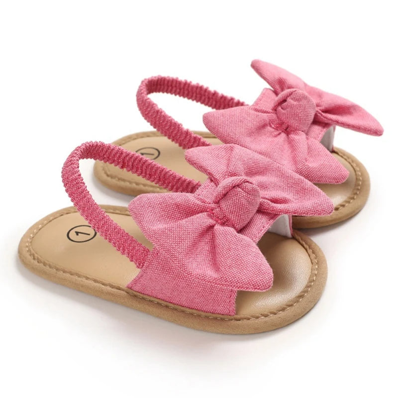 Summer Baby Girls PU Bowknot Sandals: Soft Crib Shoes for Newborns and Toddlers (0-18M)