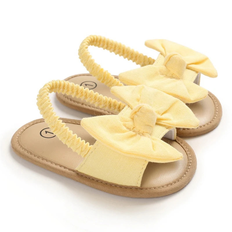 Summer Baby Girls PU Bowknot Sandals: Soft Crib Shoes for Newborns and Toddlers (0-18M)