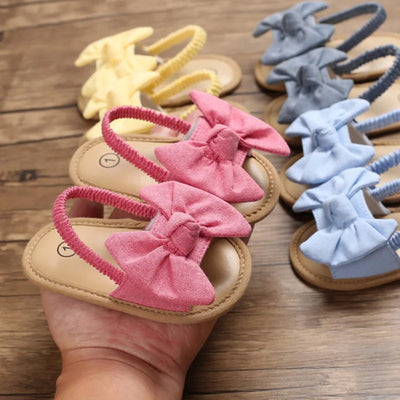 Summer Baby Girls PU Bowknot Sandals: Soft Crib Shoes for Newborns and Toddlers (0-18M)